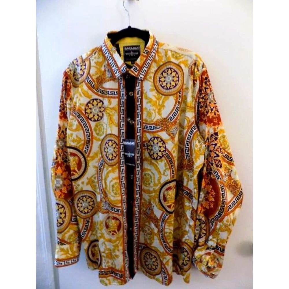 NEW Barabas Men's Baroque Famous Italian Graphic Print Long Sleeve Shirt Size XL